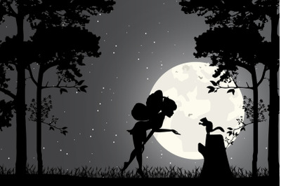 cute fairy and squirrel silhouette