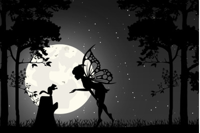 cute fairy and squirrel silhouette