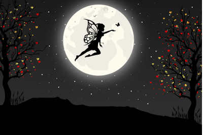 fairy and moon silhouette