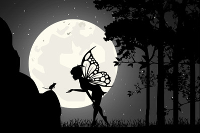 cute fairy and mouse silhouette