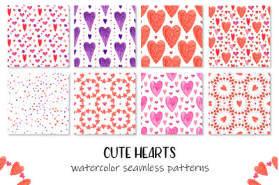 Watercolour hearts patterns