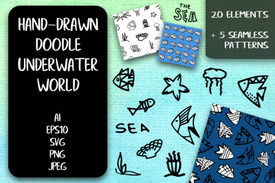 Underwater World SVG. Sea Seamless Patterns.