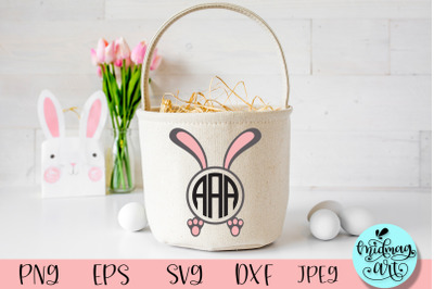 Bunny ears and feet round monogram svg&2C; easter svg