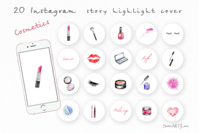 Watercolor cosmetics instagram highlight icons