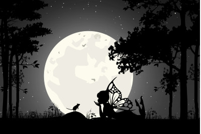 cute fairy and mouse silhouette