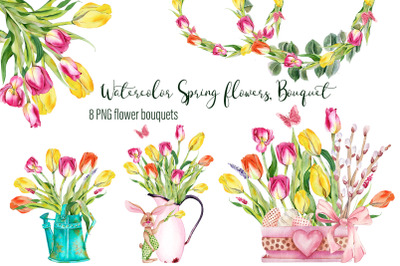 Watercolor Spring flowers Bouquet