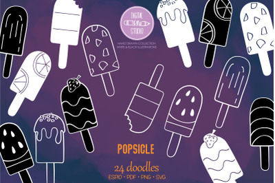 Popsicle White Doodles | Hand Drawn Ice Cream | Frozen Treat