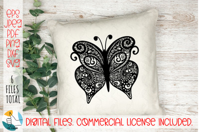 Butterfly Mandala Zentangle SVG. Cute butterfly DXF&2C; PNG&2C; PDF&2C; EPS fil