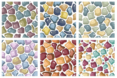 set of vector seamless patterns of stones, glas, bricks