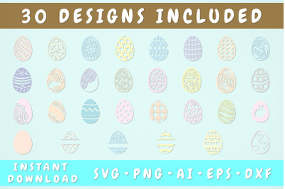 Multicolor Easter Eggs SVG Bundle - 30 Designs