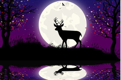 cute deer and moon silhouette