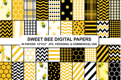 Sweet bee digital papers pack, Bees background digital paper