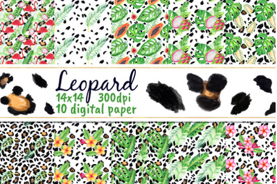 Tropical Leopard Digital Paper Safari Jungle