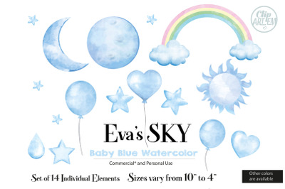 Blue Sky Boy Balloon 14 PNG Watercolor images