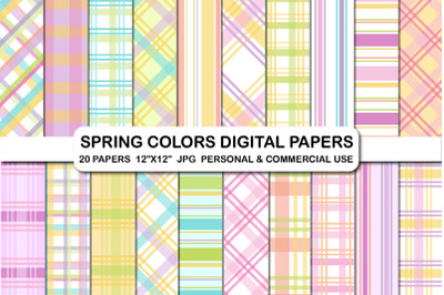 Easter plaid digital papers pack, Spring color digital paper