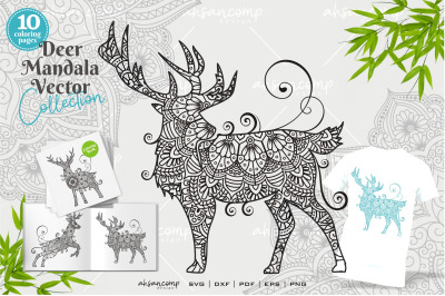 Deer Mandala Vector Coloring Book