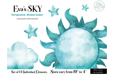 Sky Cloud Turquoise Teal 14 PNG Watercolor decoration images