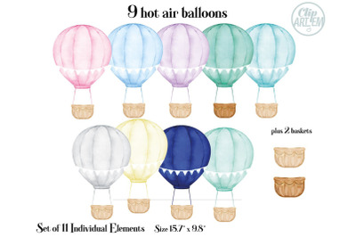 Hot Air Balloon set of 9 colors bundle set PNG files sublimation