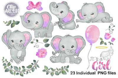Purple Pink Elephant 23 PNG set, sublimation, elephant baby girl clip