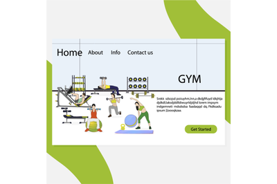 Gym landing page. Vector sport training to health