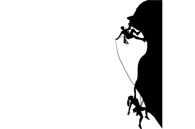 Man and woman climbing black silhouette, activity safety