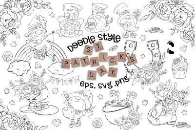 Gnome St. Patrick&#039;s Day Digital Clipart. Doodle style SVG