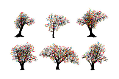 colorful tree silhouette collection