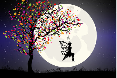 cute fairy and moon silhouette