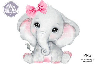 Girl Elephant with Pink Bow PNG images, shower birthday decor