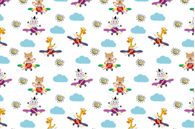 cute animal cartoon with plane pattern