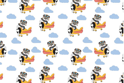 cute panda cartoon with airplane pattern