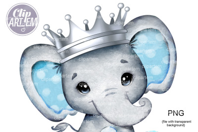 Royal Boy Elephant SIlver Crown PNG sublimation images