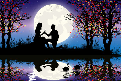 silhouette of couple in love