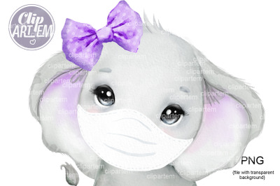 Purple Elephant in Mask Girl PNG, images, sublimation