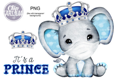 Royal Prince Elephant  with Blue SIlver Crown Mask PNG clip art