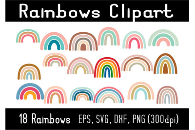 Cute colorful rainbows clipart set.