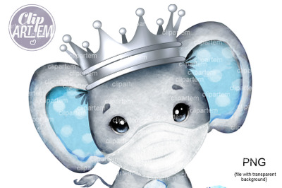 Prince Elephant with Silver Crown and Mask PNG Clip Art