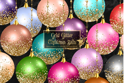 Gold Glitter Christmas Balls Clipart