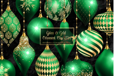 Green and Gold Christmas Ornament Clip Art
