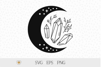 Moon with crystals svg, Witchy svg, Celestial svg