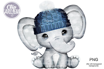 Navy Hat Boy Elephant Winter PNG images, sublimation, image transfer