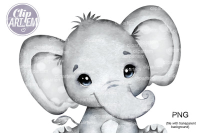 Boy Elephant PNG clip art, unisex neutral cute watercolor elephant