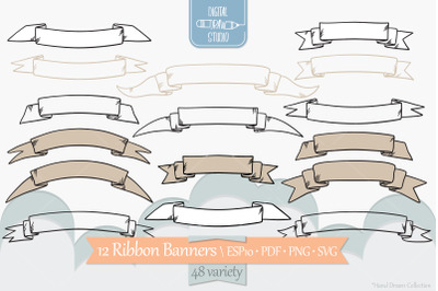 Ribbon Banners | Hand Drawn Decorative Elements | Vintage Scroll