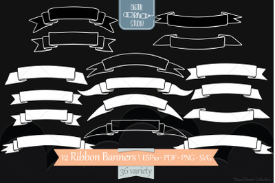 Ribbon Banners White | Hand Drawn Decorative Elements | Scroll