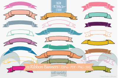 Ribbon Banners Colored | Hand Drawn Decorative Elements | Scroll