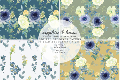 Watercolor Floral Seamless Pattern Collection 12&quot;x12&quot;
