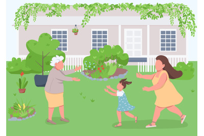Visit grandmother flat color vector illustration