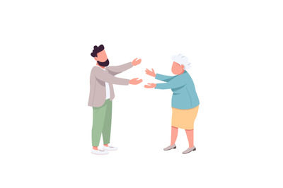 Old mother with adult son flat color vector faceless characters