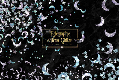 Holographic Moon Glitter Clipart