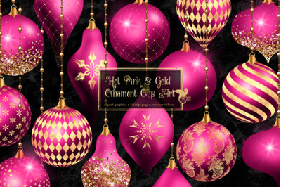 Hot Pink and Gold Ornaments Clipart